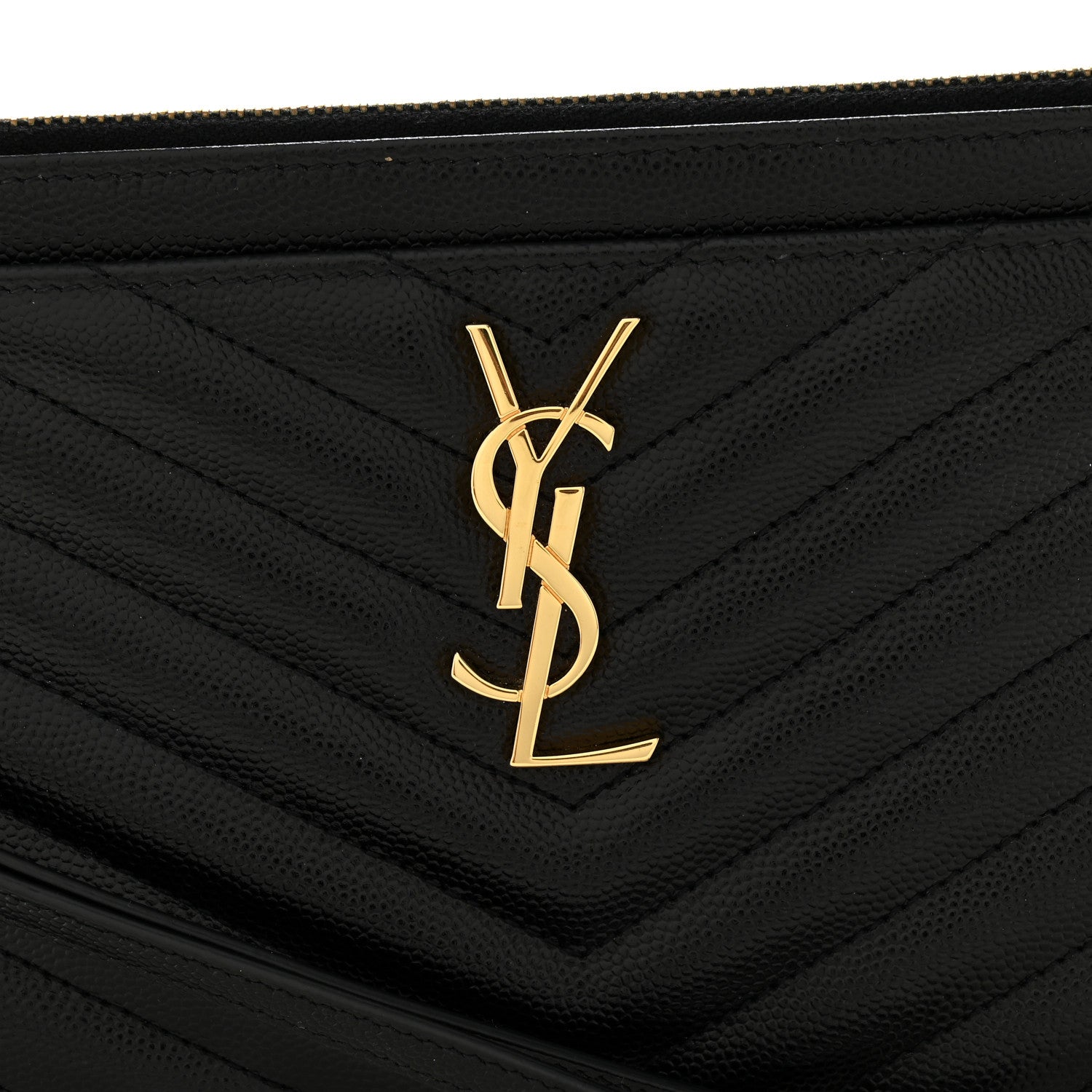 Saint Laurent Grain De Poudre Chevron Monogram Large Bill Pouch Black 8 of 11