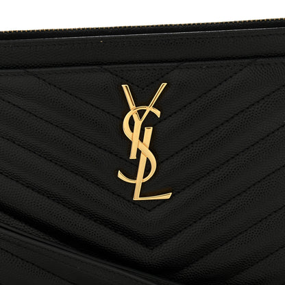 Saint Laurent Grain De Poudre Chevron Monogram Large Bill Pouch Black 8 of 11