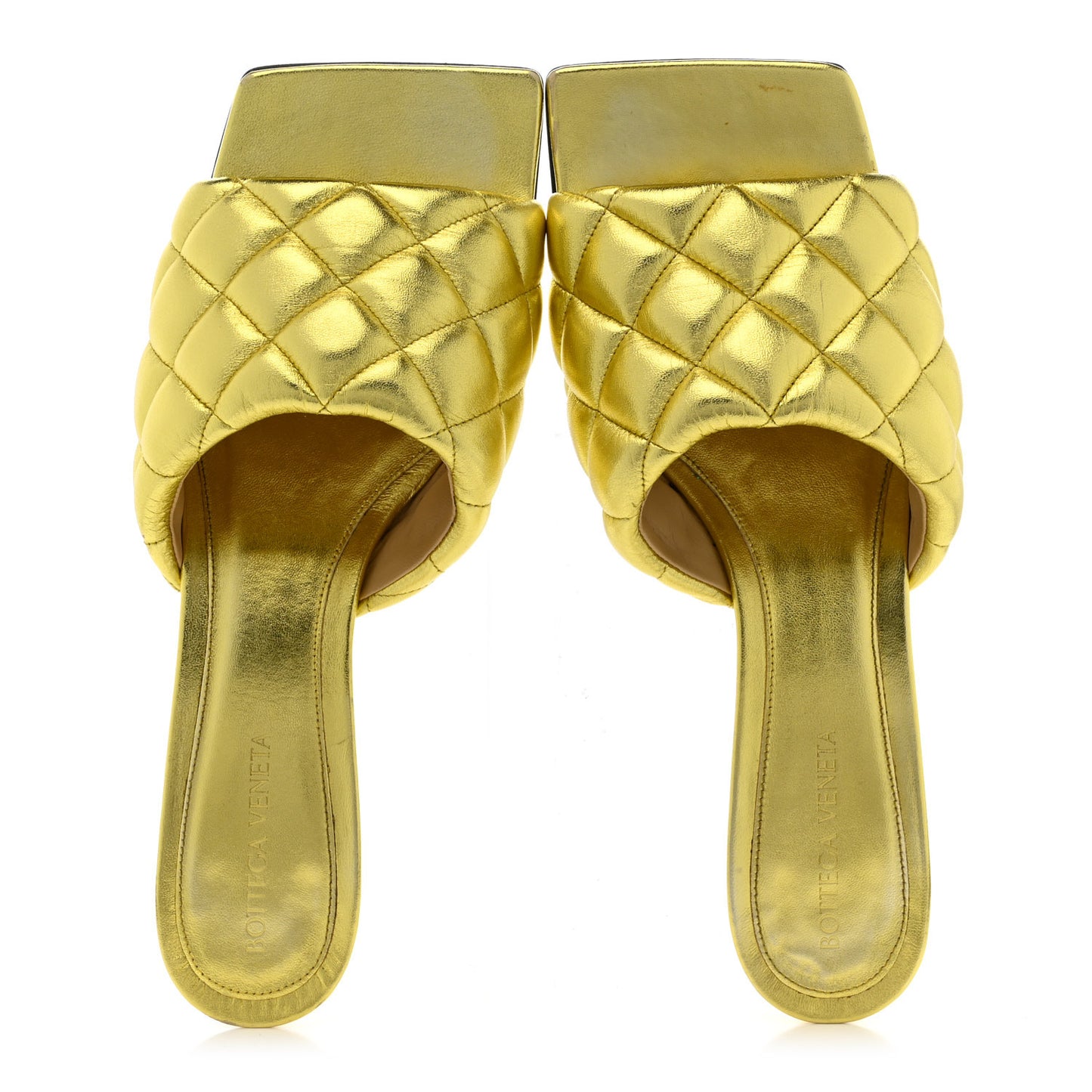 Metallic Nappa Reflection Matelasse Padded Kitten Heel Mule Sandals 39 Gold