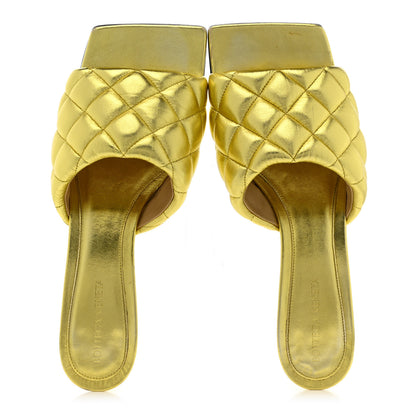 Bottega Veneta Metallic Nappa Reflection Matelasse Padded Kitten Heel Mule Sandals 39 Gold 2 of 13