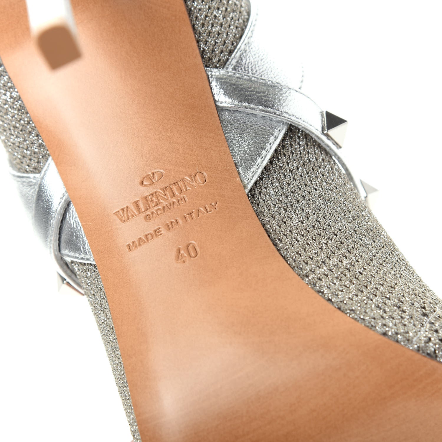 Valentino Garavani Metallic Nappa Knit Rockstud Bodytech Sock Booties 40 Silver 9 of 9