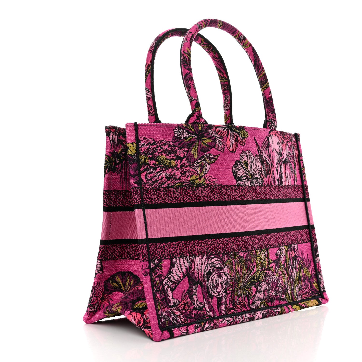 Christian Dior Canvas Embroidered Medium Toile de Jouy Voyage Book Tote Fuchsia Multicolor 3 of 10