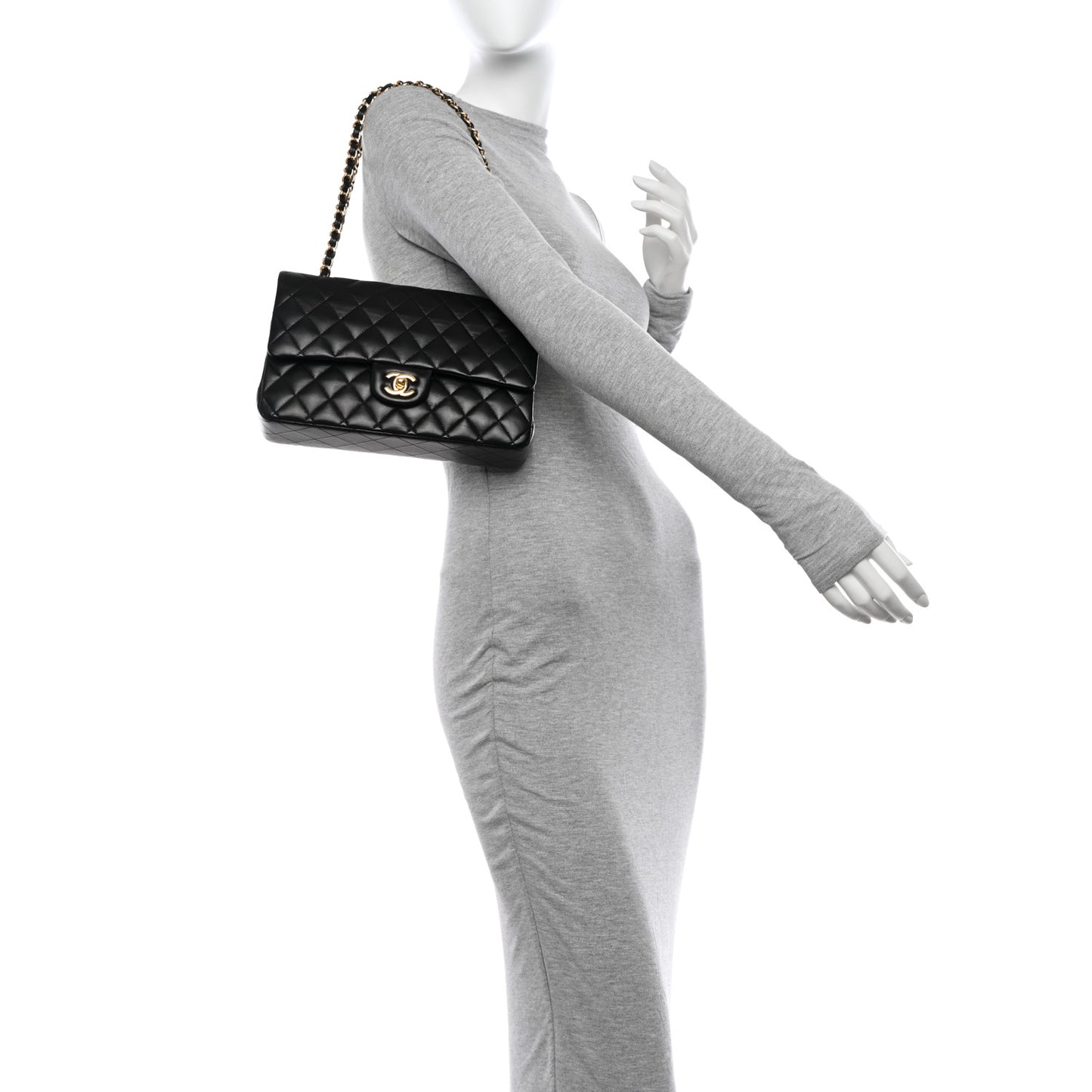 Lambskin Quilted Medium Double Flap Black