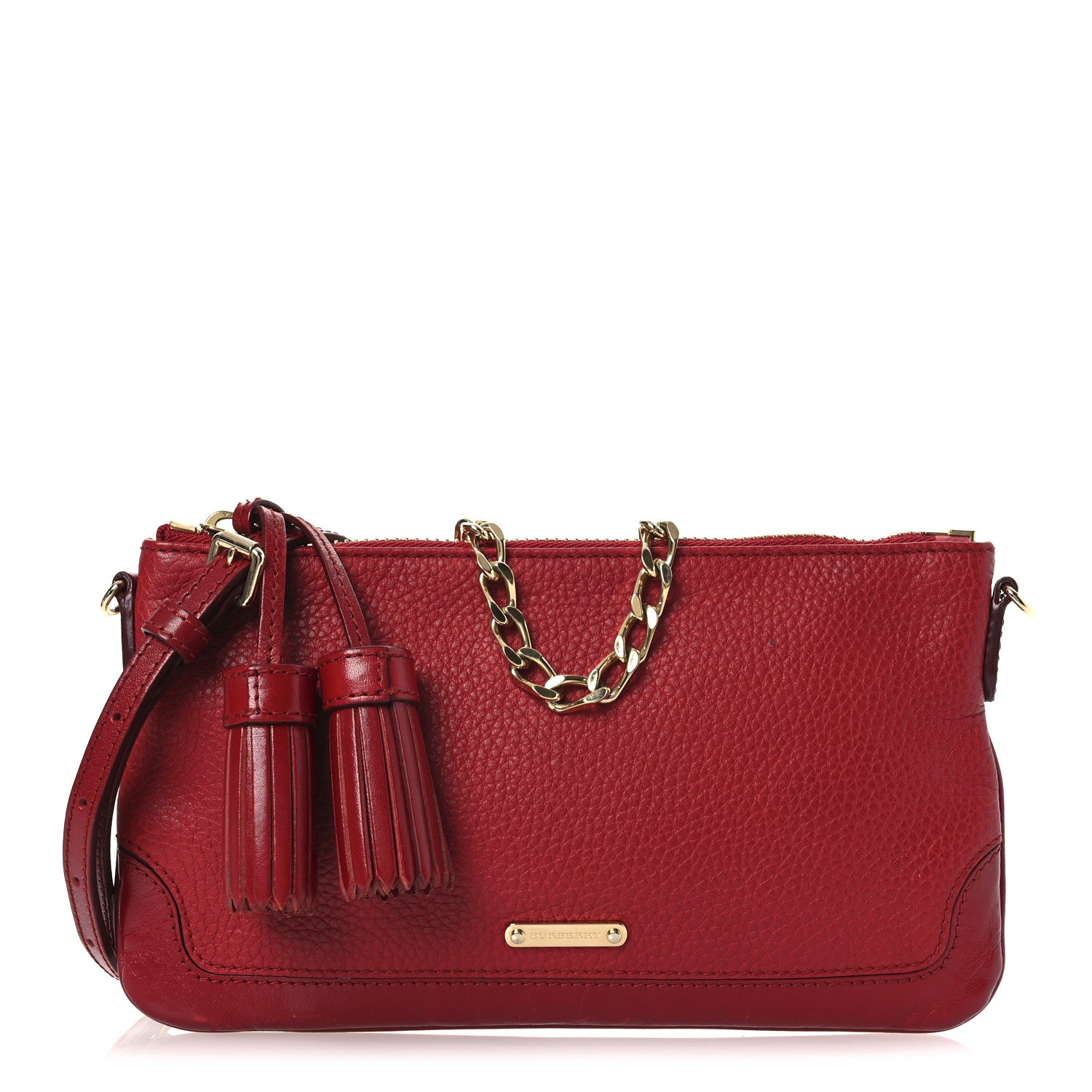 Burberry Signature Grain Calfskin Tassel Peyton Crossbody Clutch Bag Red 1 of 29