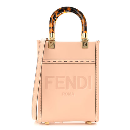 Fendi Vitello King Plexiglass Logo Embossed Mini Fendi Sunshine Shopper Tote Light Rose 1 of 10