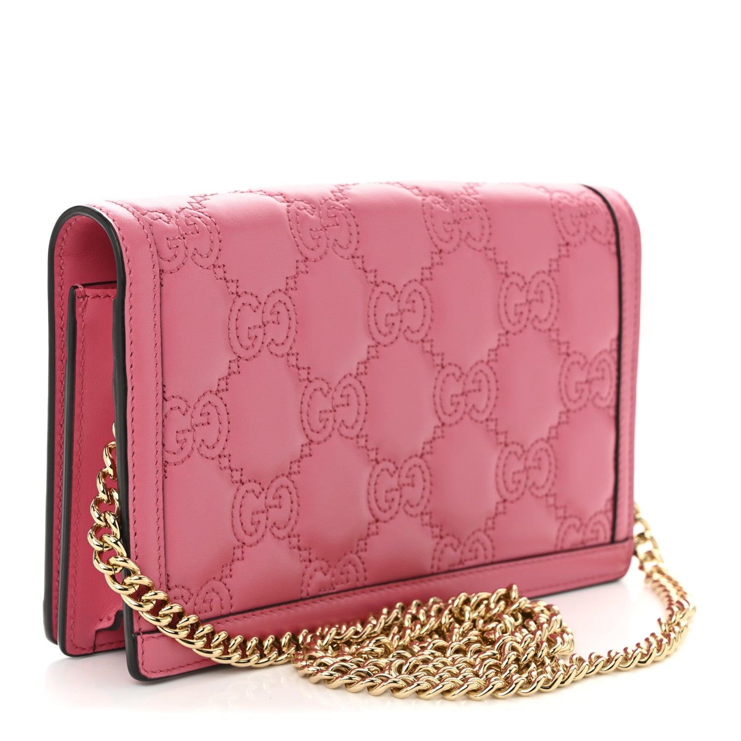 Gucci Calfskin GG Matelasse Chain Wallet Rhodamine Pink 3 of 9