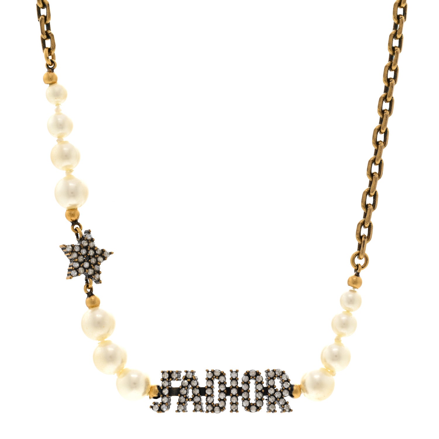 Christian Dior Metal Pearl Crystal J'Adior Choker Necklace Antique Gold 1 of 5
