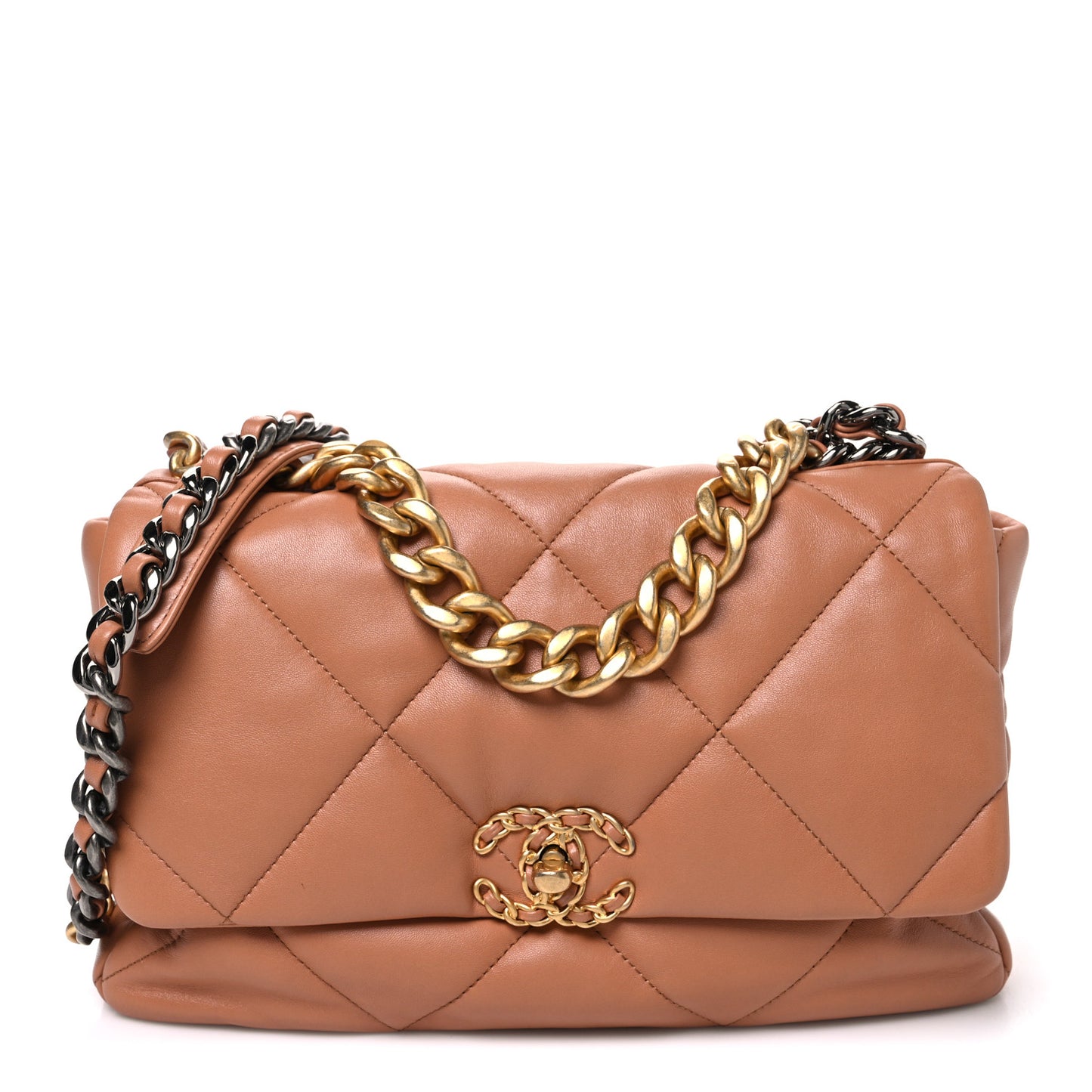 Lambskin Quilted Large Chanel 19 Flap Brown
