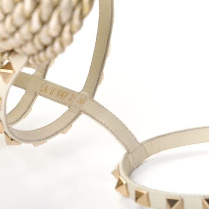 Valentino Garavani Calfskin Rockstud Ankle Strap Torchon Espadrille Caged 30/55mm Sandals 38 Light Ivory 10 of 11