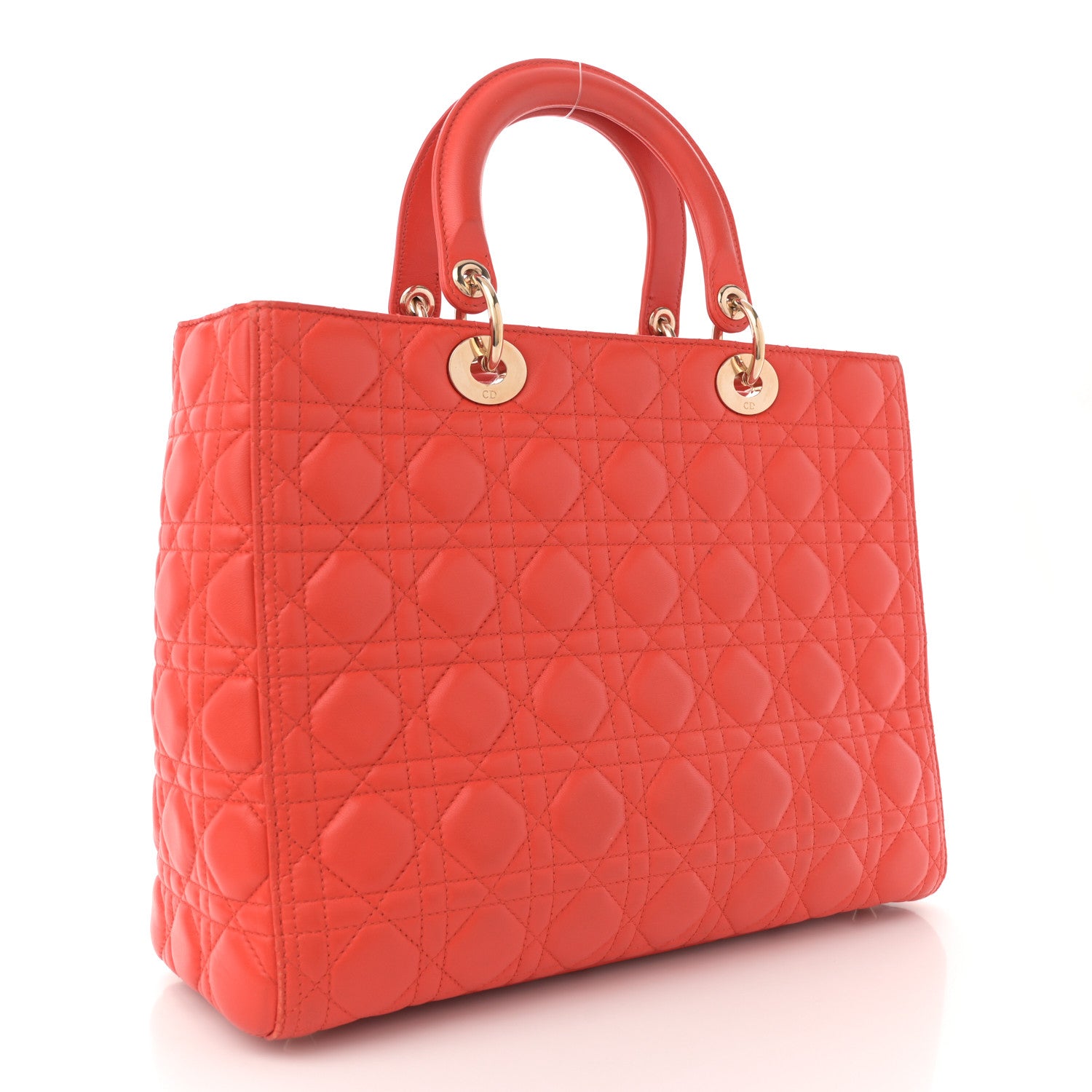 Christian Dior Lambskin Cannage Large Lady Dior Orange 3 of 13