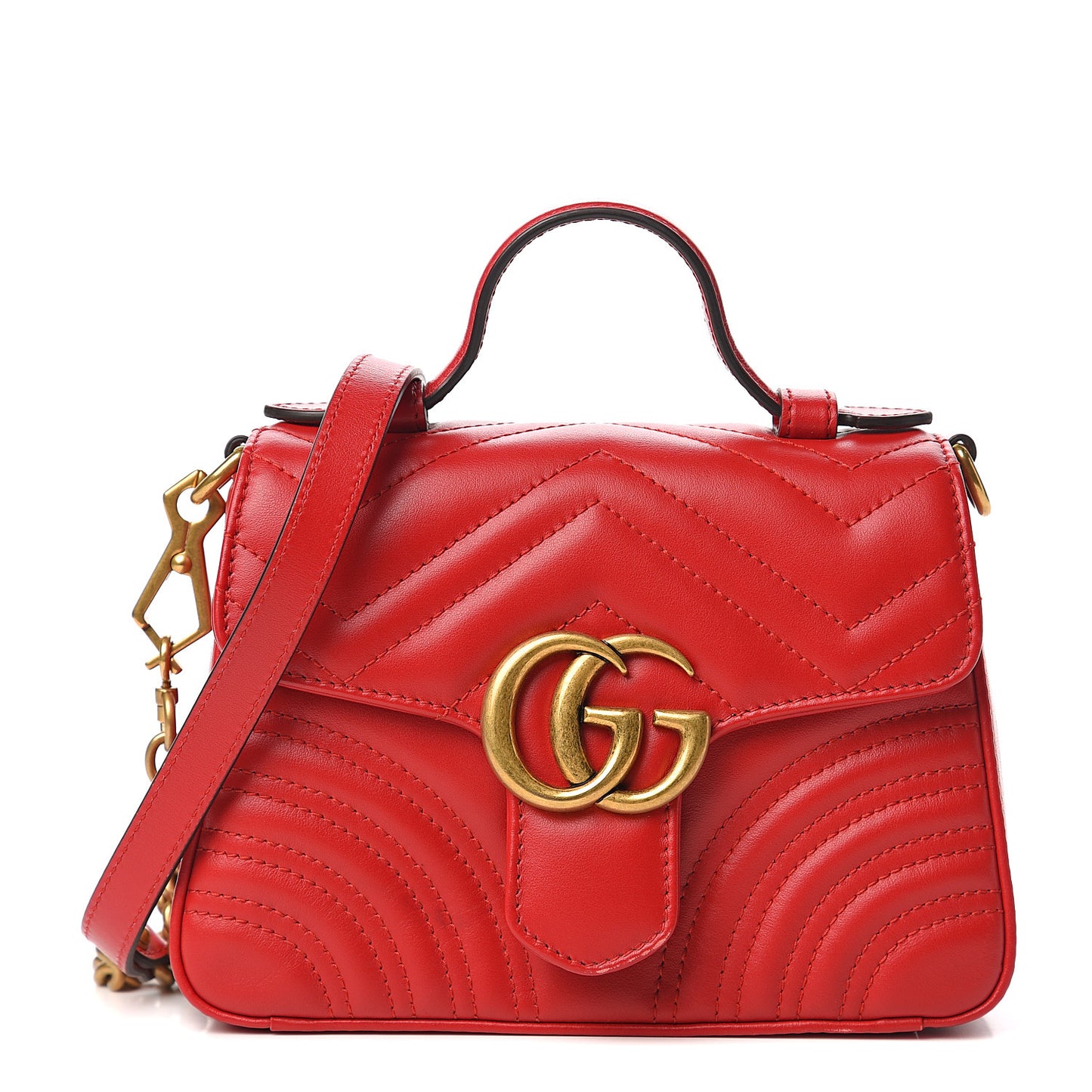 Calfskin Matelasse Mini GG Marmont Top Handle Shoulder Bag Hibiscus Red