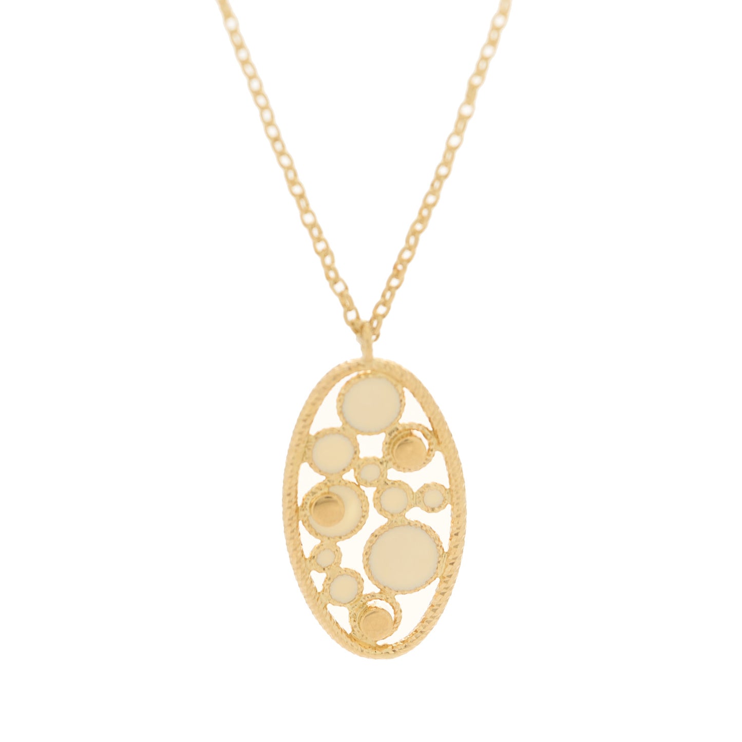 18K Yellow Gold Diamond Enamel Bollicine Pendant Necklace White