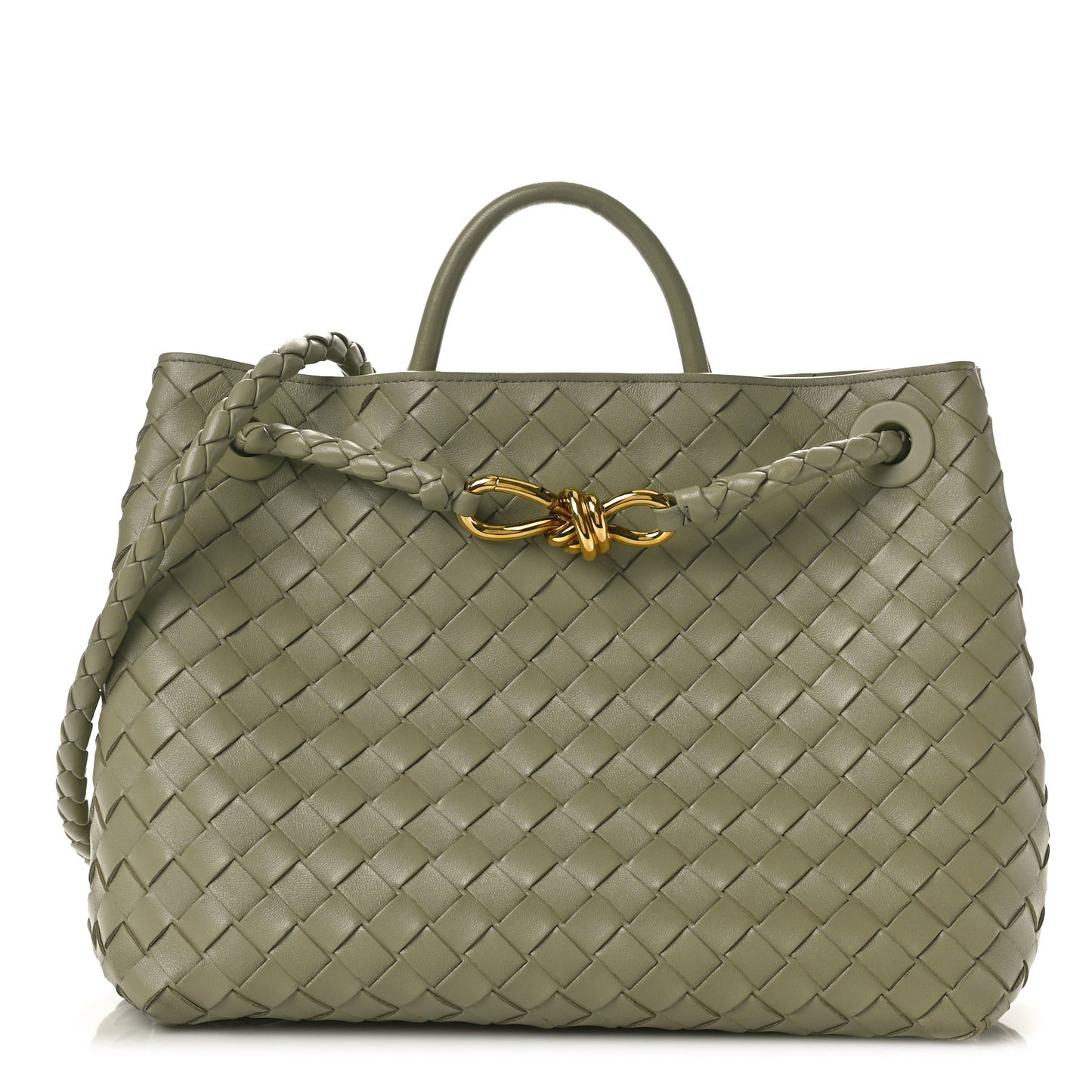 Nappa Intrecciato Medium Andiamo Shoulder Bag Travertine