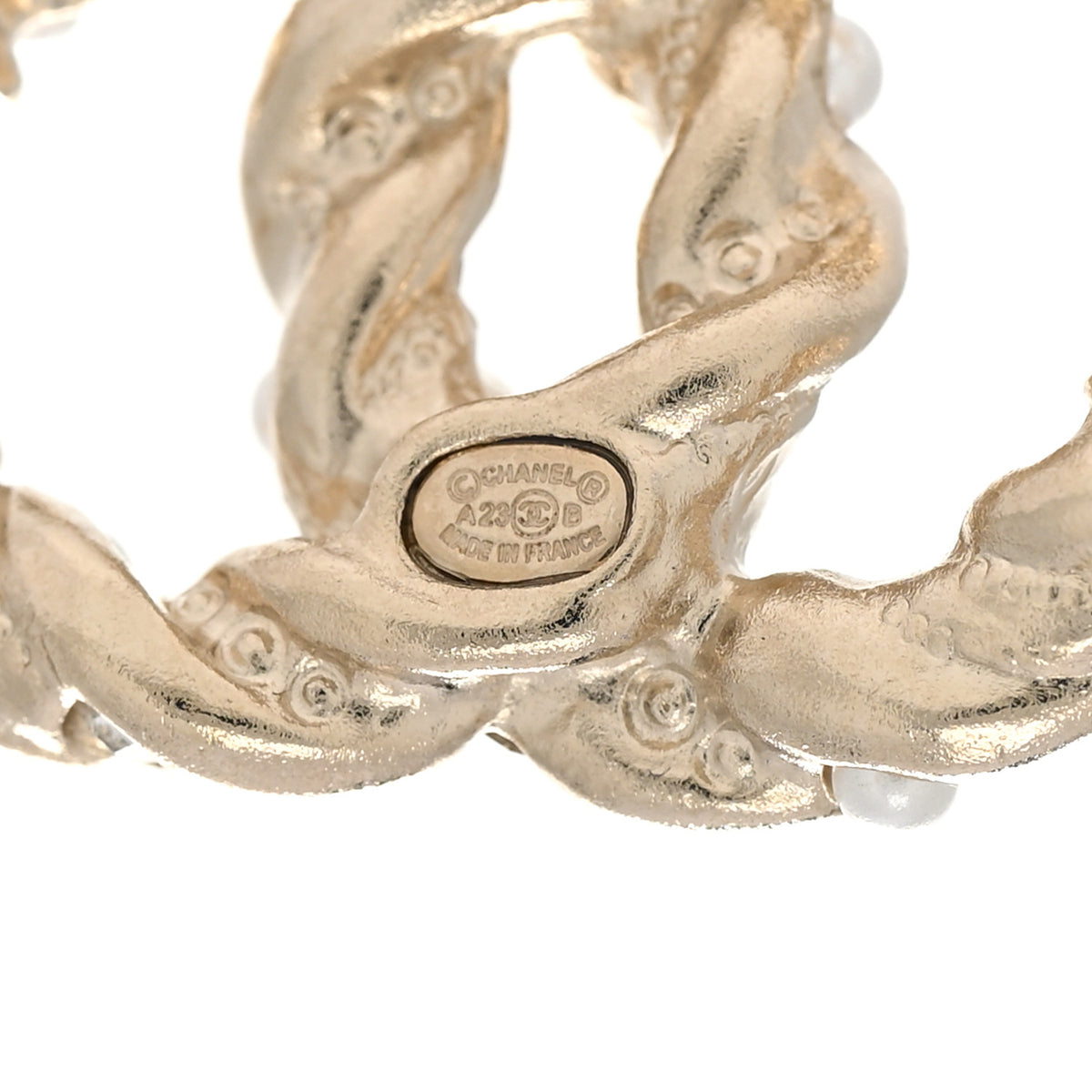 Chanel Pearl CC Earrings Gold Pink 4 of 5