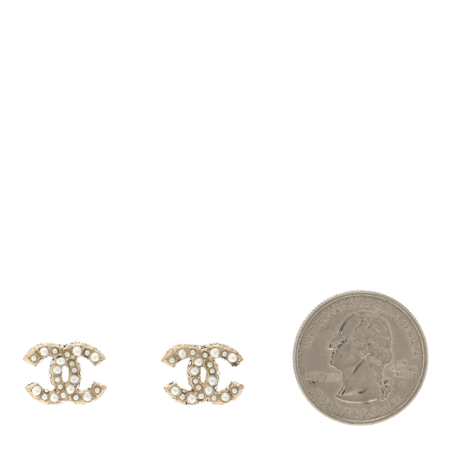 Chanel Pearl Crystal CC Earrings Light Gold 2 of 5