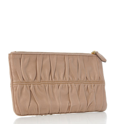 Prada Nappa Gaufre Ruched Pouch Visone 3 of 8