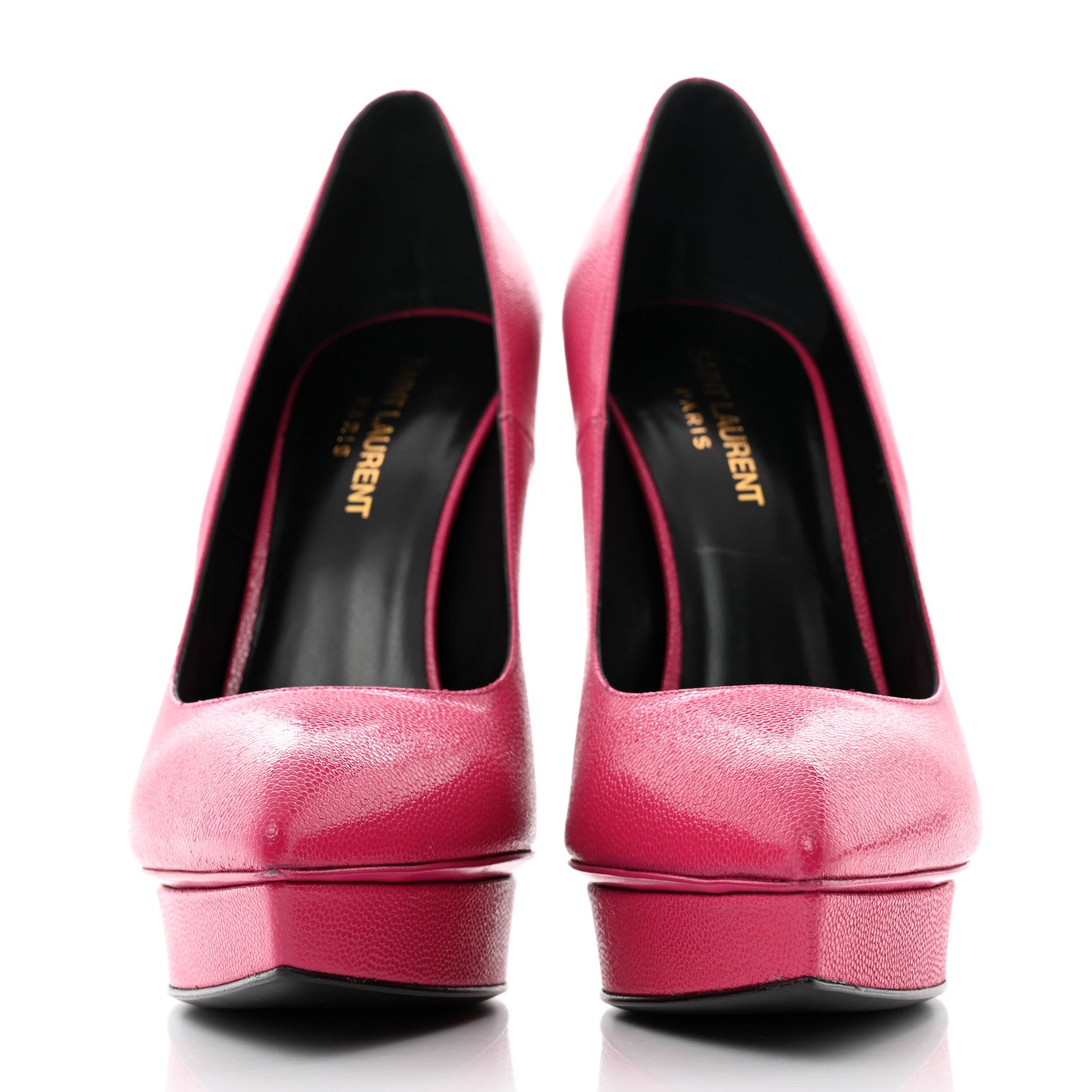 Saint Laurent Pebbled Calfskin Janis 105 Platform Pumps 39 Fuchsia 2 of 10