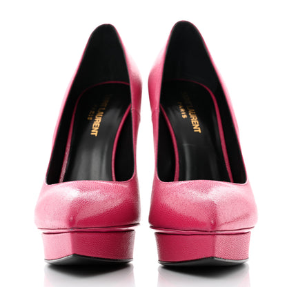 Saint Laurent Pebbled Calfskin Janis 105 Platform Pumps 39 Fuchsia 2 of 10