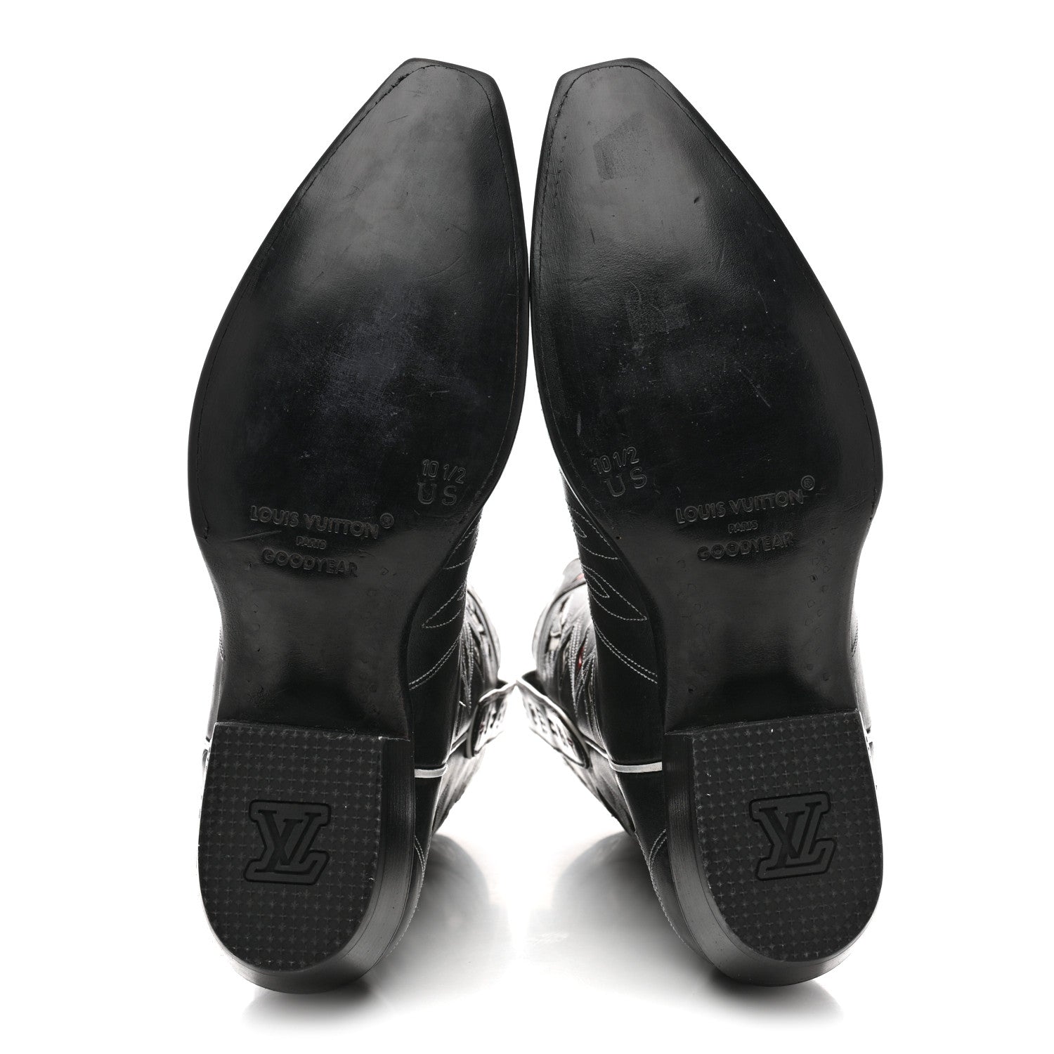 Louis Vuitton Calfskin LV Texan Mens Rider Boots 10.5 Black Silver 6 of 10