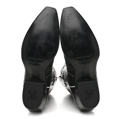 Louis Vuitton Calfskin LV Texan Mens Rider Boots 10.5 Black Silver 6 of 10