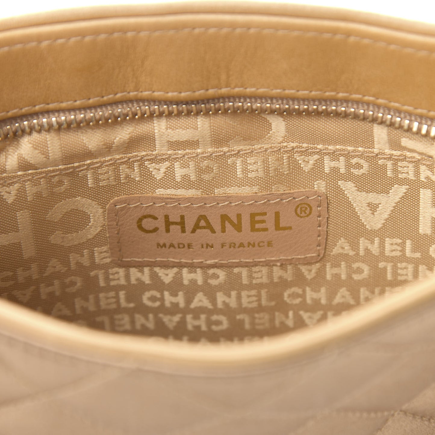 Satin Lambskin Quilted CC Tassel Shoulder Bag Beige