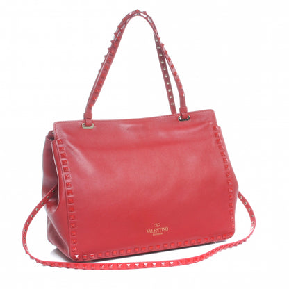 Valentino Garavani Vitello All Over Stud Rockstud Tote Red 4 of 8
