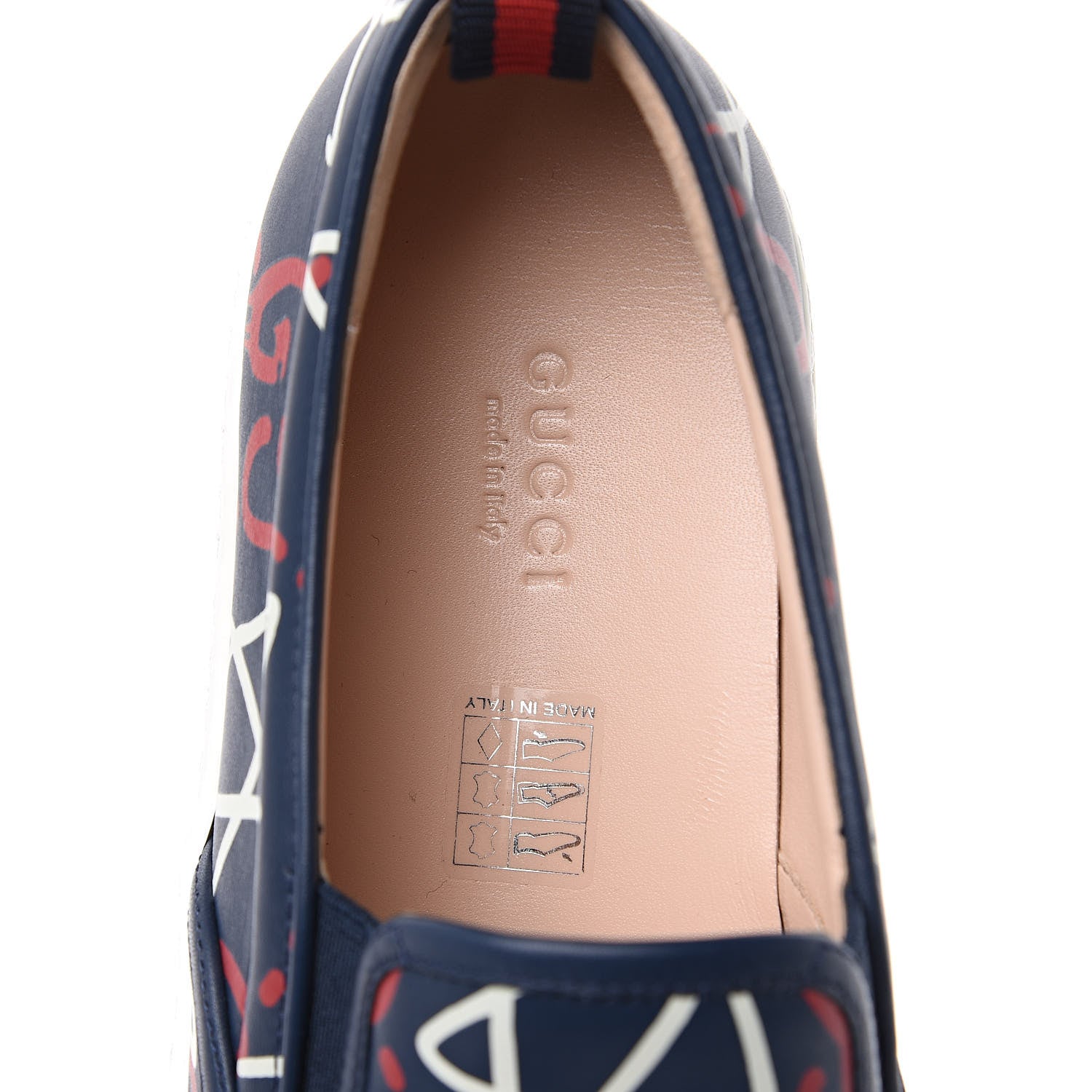 Gucci Calfskin GucciGhost Print Womens Slip On Sneakers 41 Blue Agata Hibiscus Red 7 of 10