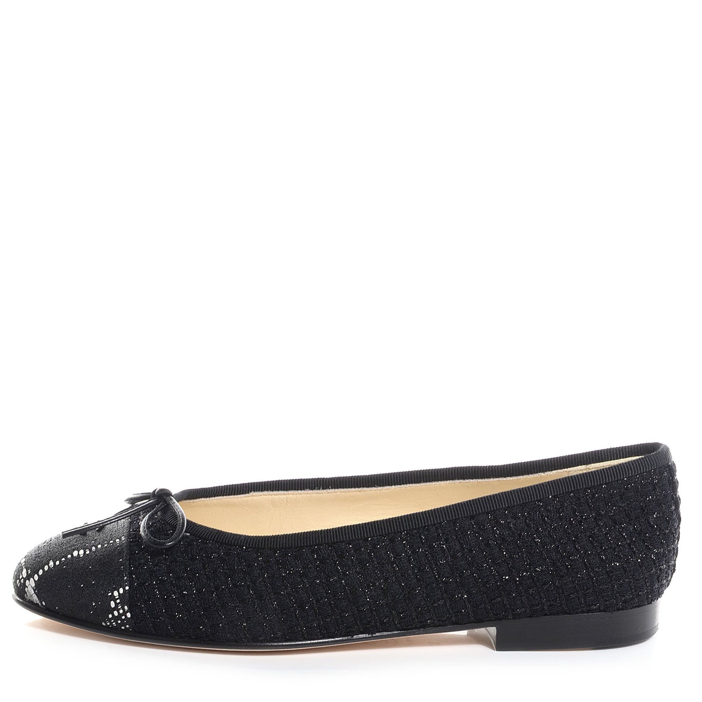 Tweed Cap Toe Ballet Flats 37 Black