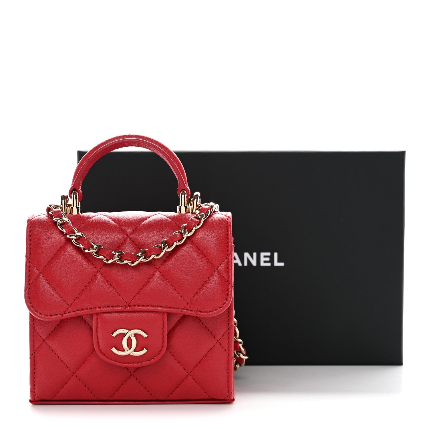Chanel Lambskin Quilted Top Handle Flap Clutch With Chain Red 11 of 11