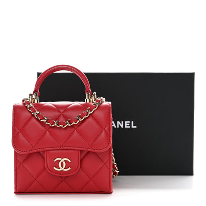 Chanel Lambskin Quilted Top Handle Flap Clutch With Chain Red 11 of 11