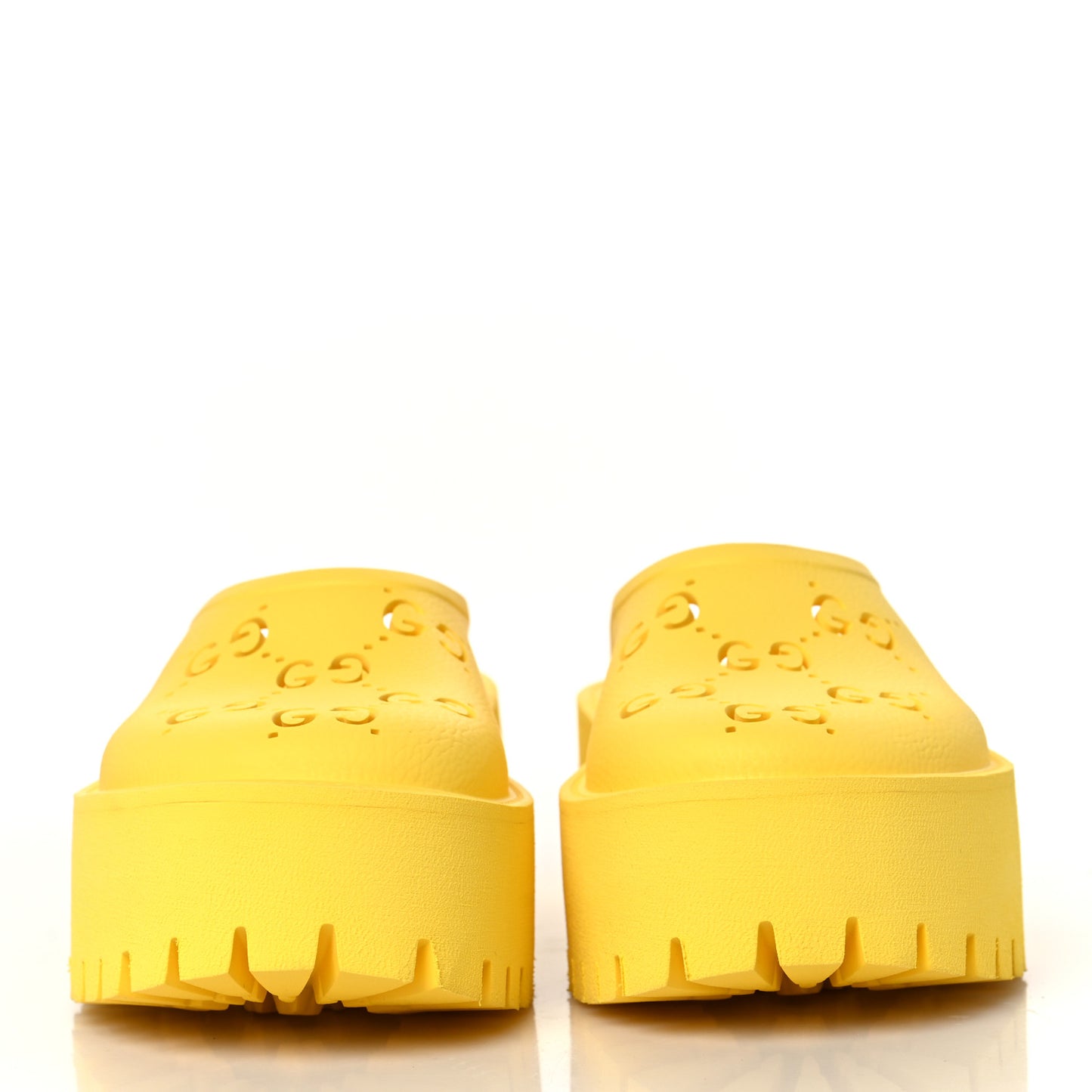 Rubber GG Monogram Perforated Elea Platform 55mm Lug Sole Sandals 37 Smile Yellow