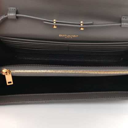Saint Laurent Grain De Poudre Matelasse Chevron Monogram Chain Wallet Fog 5 of 12