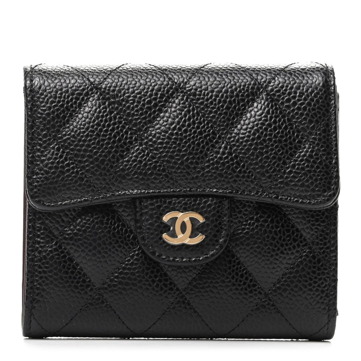 Caviar Quilted Compact Flap Wallet Black
