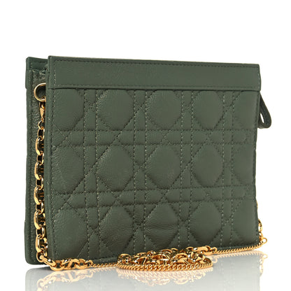 Christian Dior Calfskin Cannage Caro Zipped Pouch With Chain Cedar Green 2 of 11