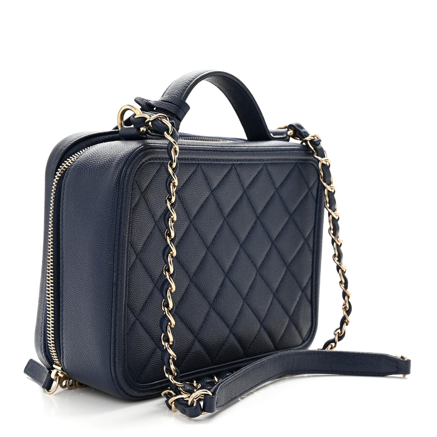 Chanel Caviar Quilted Medium CC Filigree Vanity Case Navy 3 of 14
