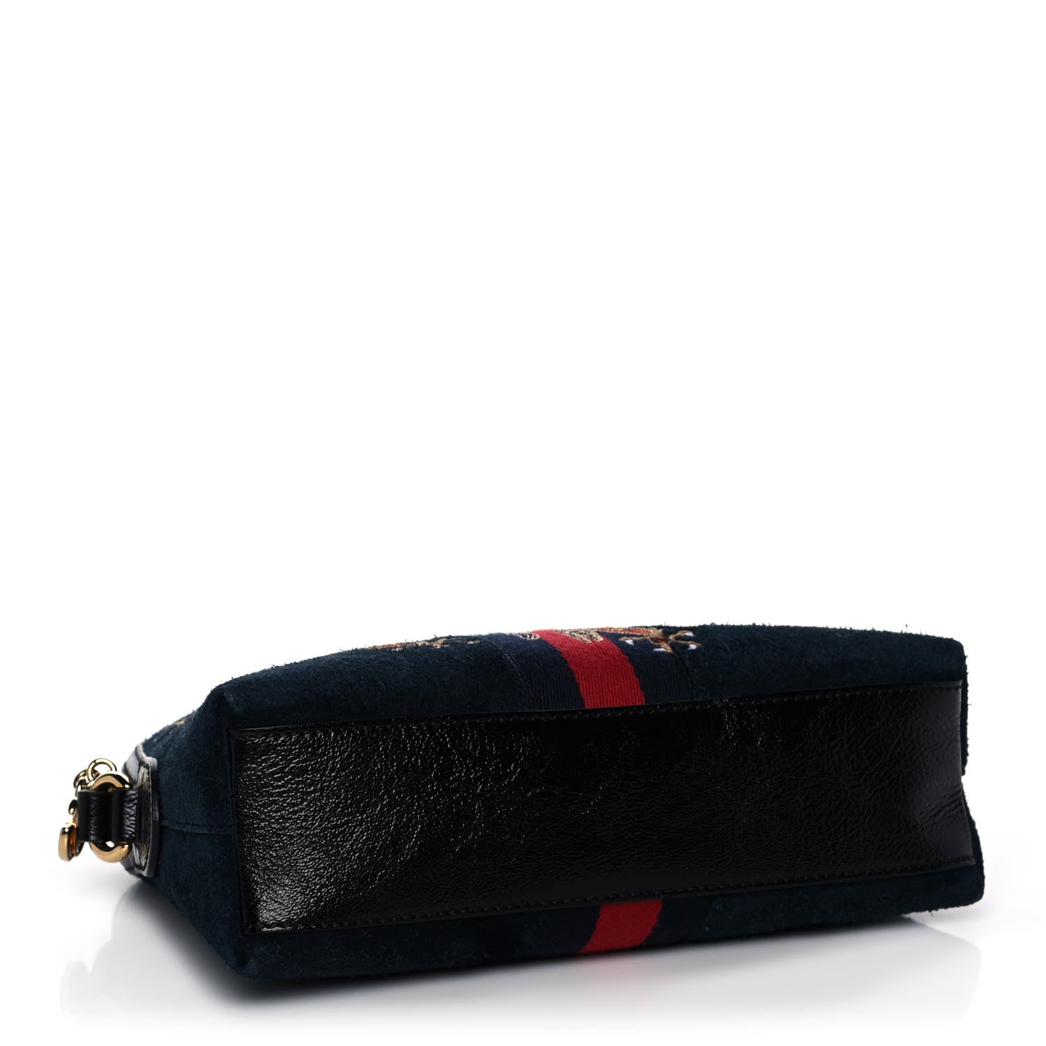 Gucci Suede Patent Dragon Embroidered Small Ophidia Dome Shoulder Bag Blue Multicolor Black 4 of 16