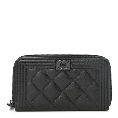 Chanel Caviar Quilted Small Boy Zip Around Wallet So Black 1 of 8
