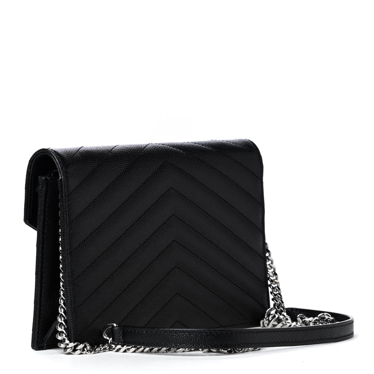 Grain De Poudre Matelasse Chevron Monogram Envelope Chain Wallet Black