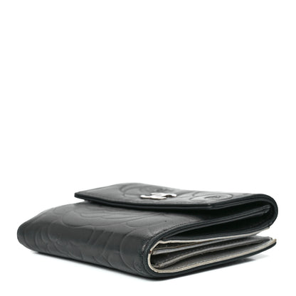 Chanel Lambskin Camellia Embossed Small Double Wallet Black 13 of 17