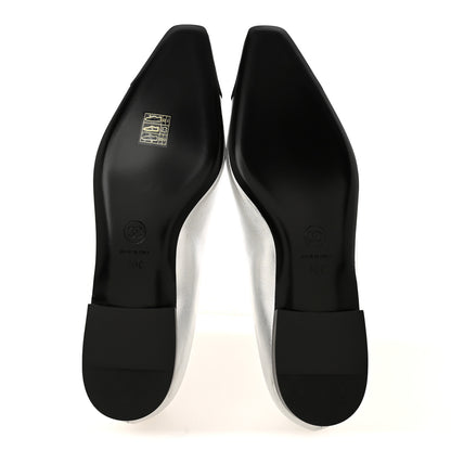 Chanel Laminated Calfskin Grosgrain Mary Janes Flats 40 Silver Black 6 of 9