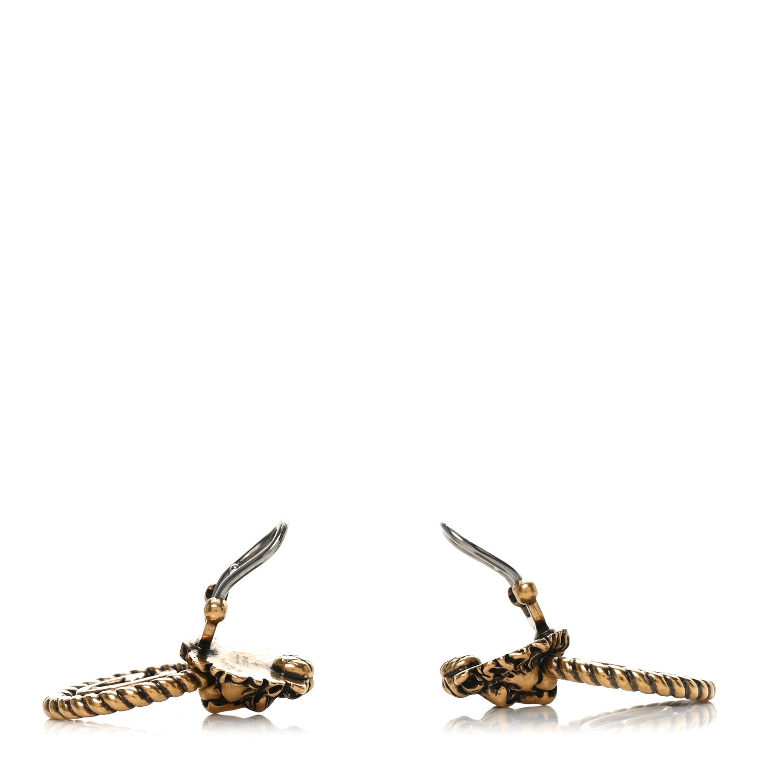 Gucci Metal Double G Lion Head Clip On Earrings Aged Gold 3 of 4