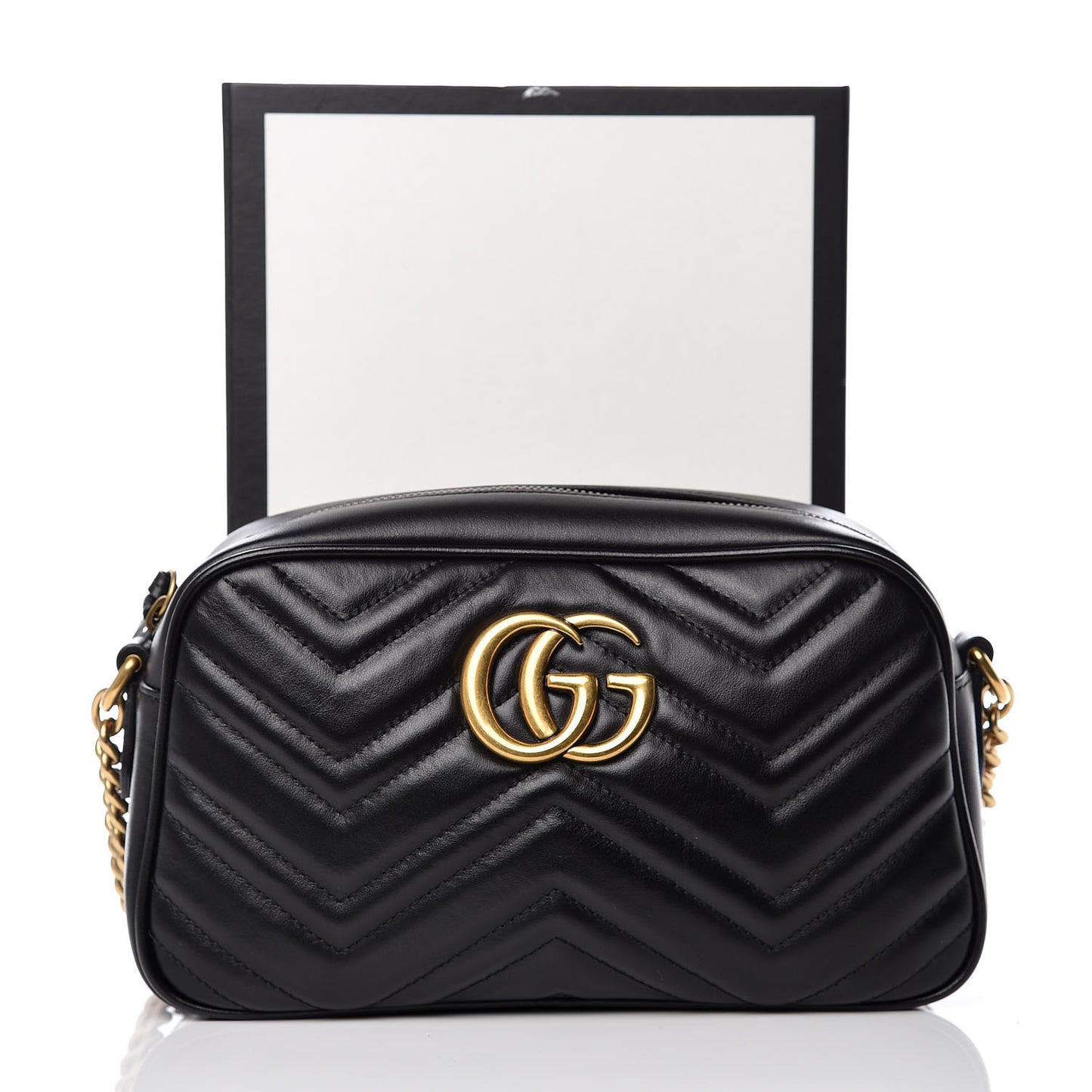 Calfskin Matelasse Small GG Marmont Chain Shoulder Bag Black