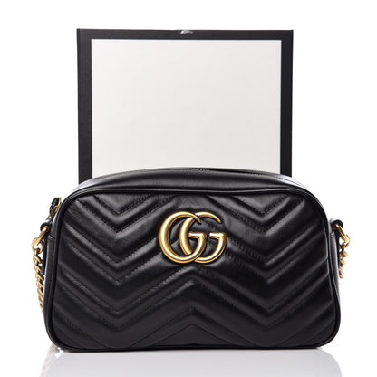 Gucci Calfskin Matelasse Small GG Marmont Chain Shoulder Bag Black 10 of 10