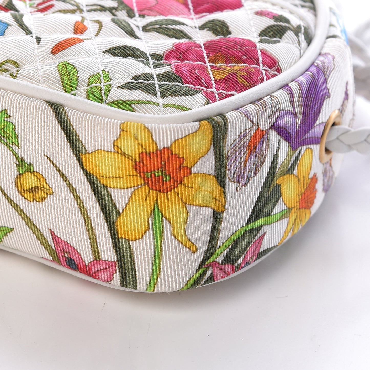 Canvas Flora Floral Trapuntata Mini Zumi Dome Shoulder Bag White