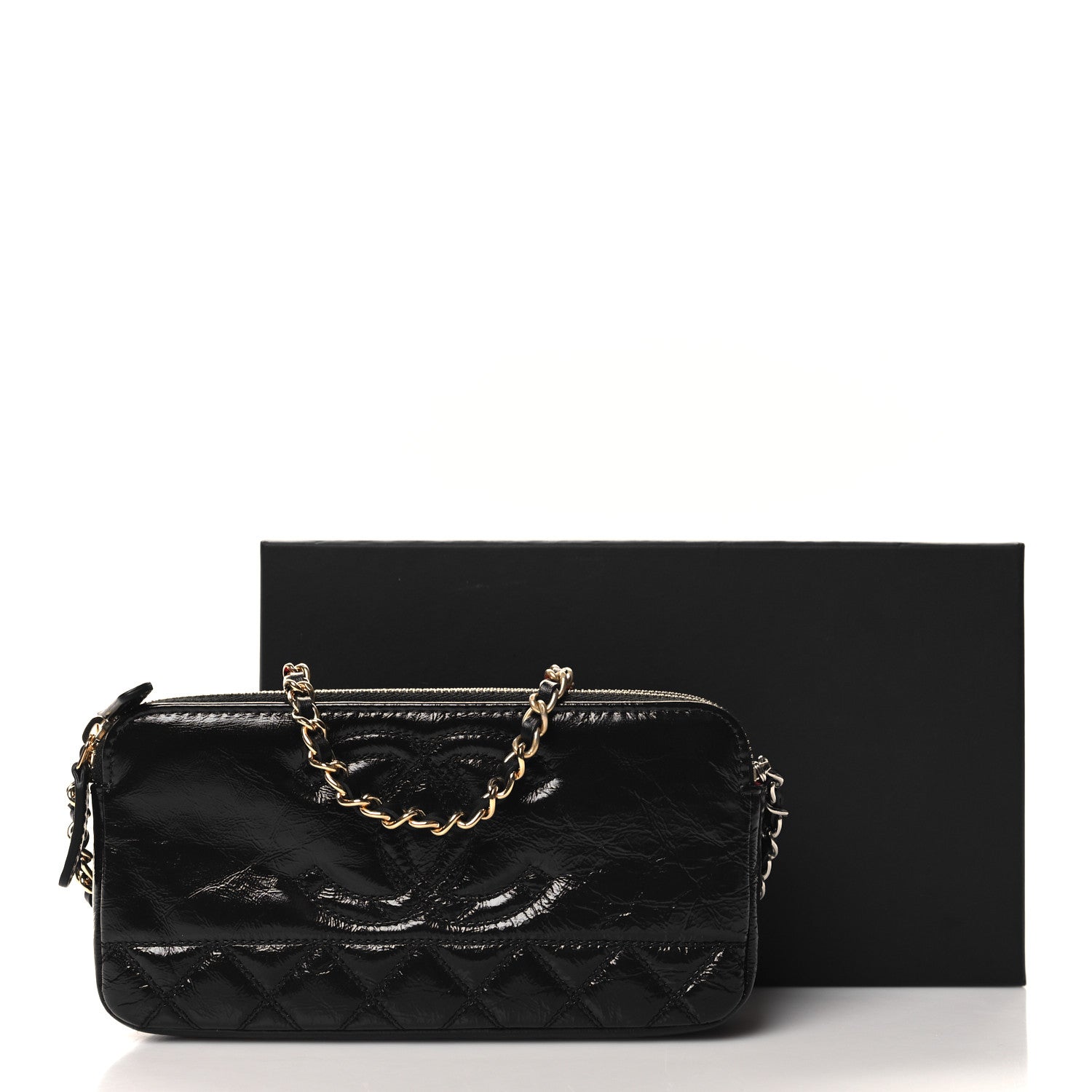 Chanel Glazed Aged Calfskin Quilted CC Small Clutch With Chain Black 14 of 14