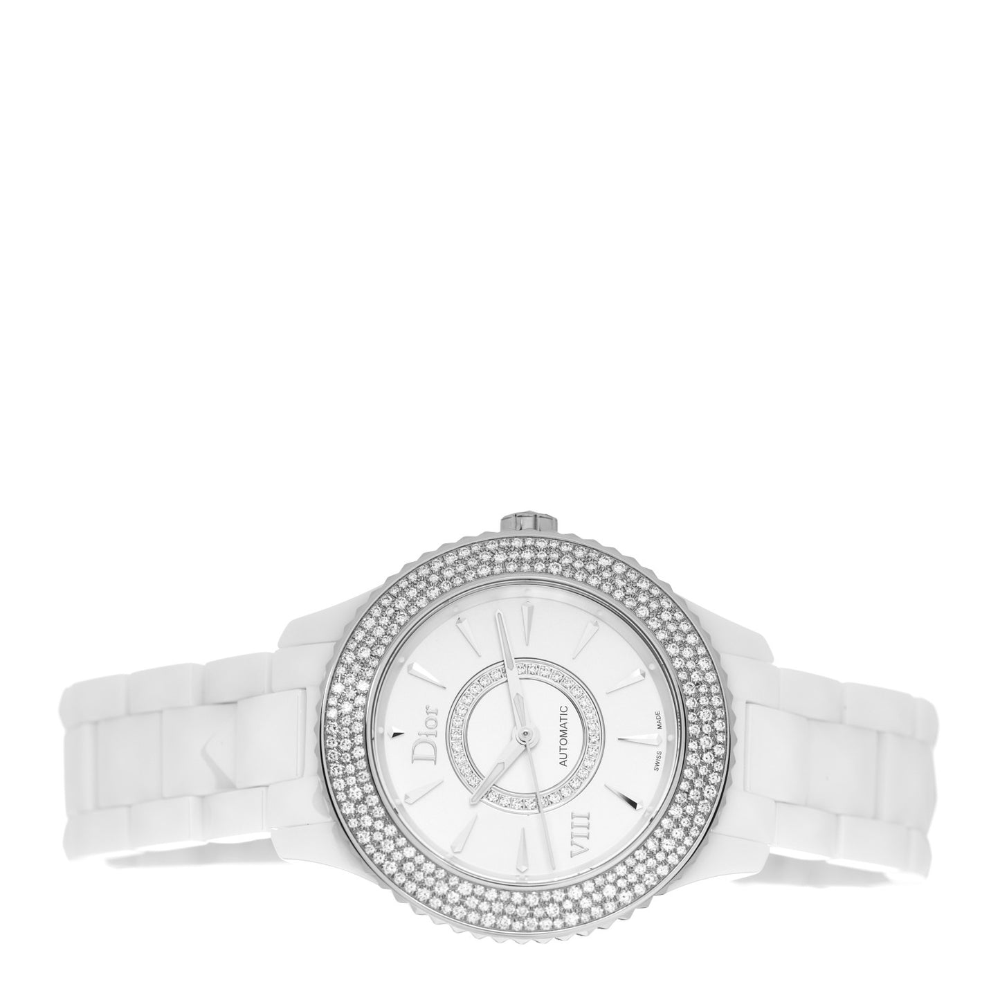 Stainless Steel Ceramic Diamond Pave Bezel Mother of Pearl 38mm Dior VIII Automatic Watch White