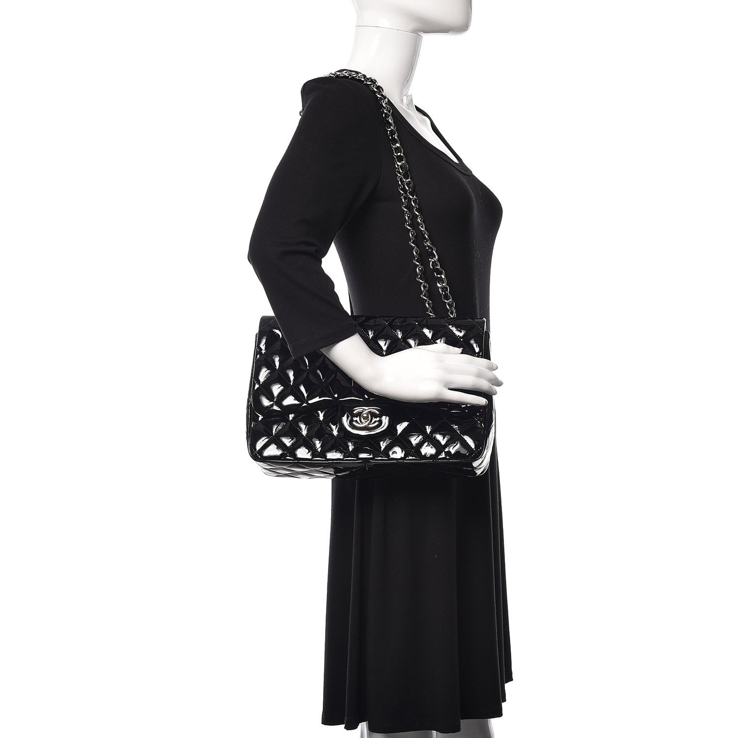 Patent Quilted Jumbo Single Flap Black