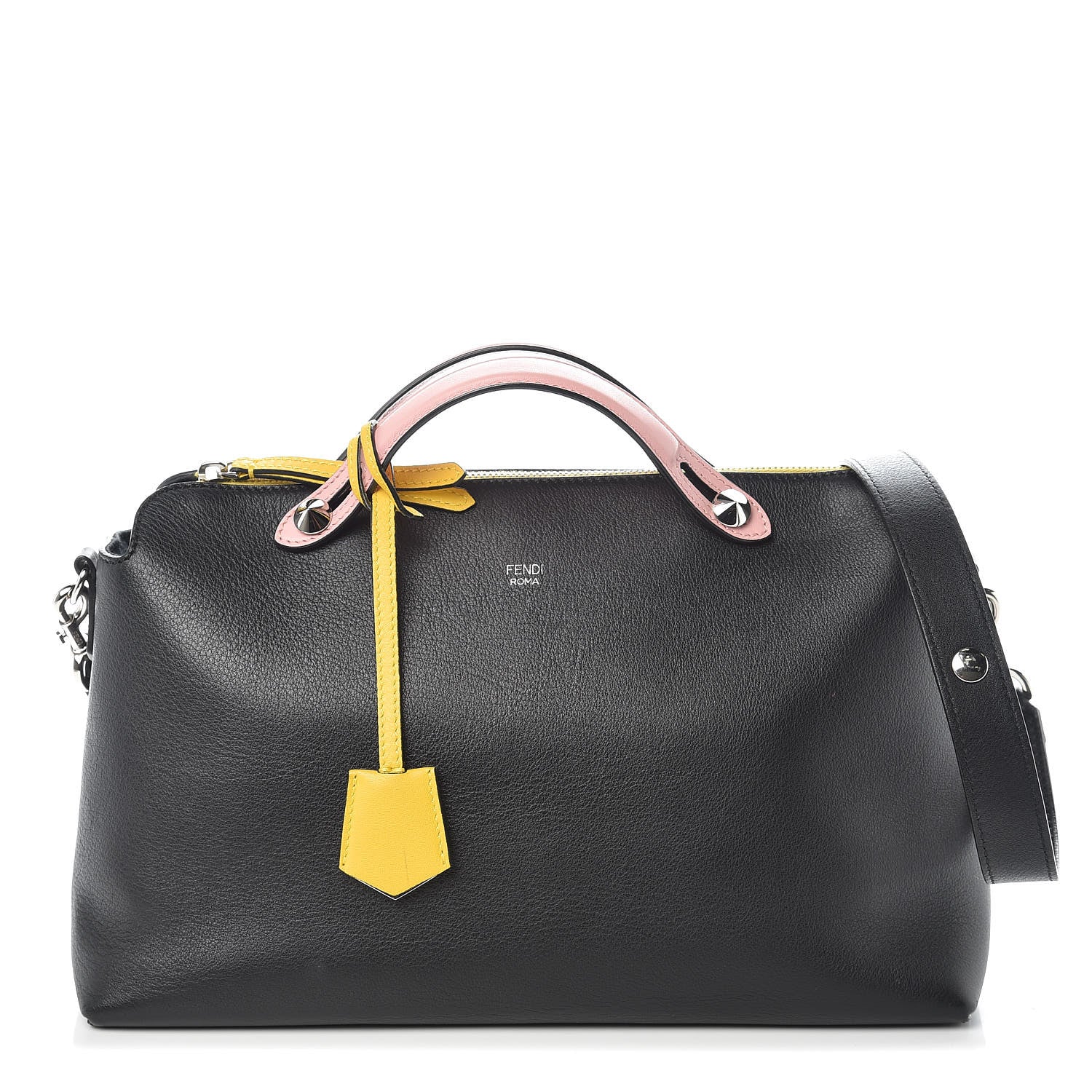 Fendi Vitello Dolce 4 Color Large By The Way Boston Bag Black Multicolor 1 of 11