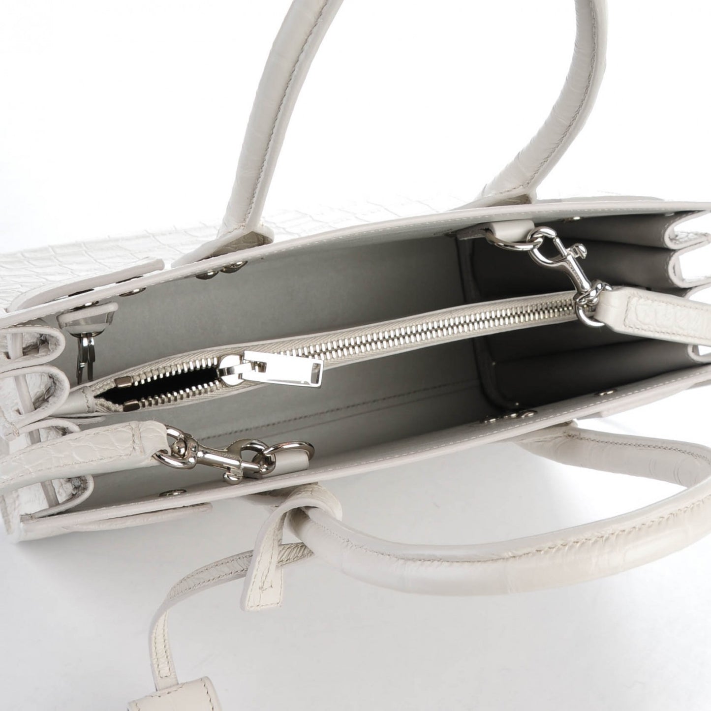 Calfskin Crocodile Embossed Baby Sac De Jour Gris Perle