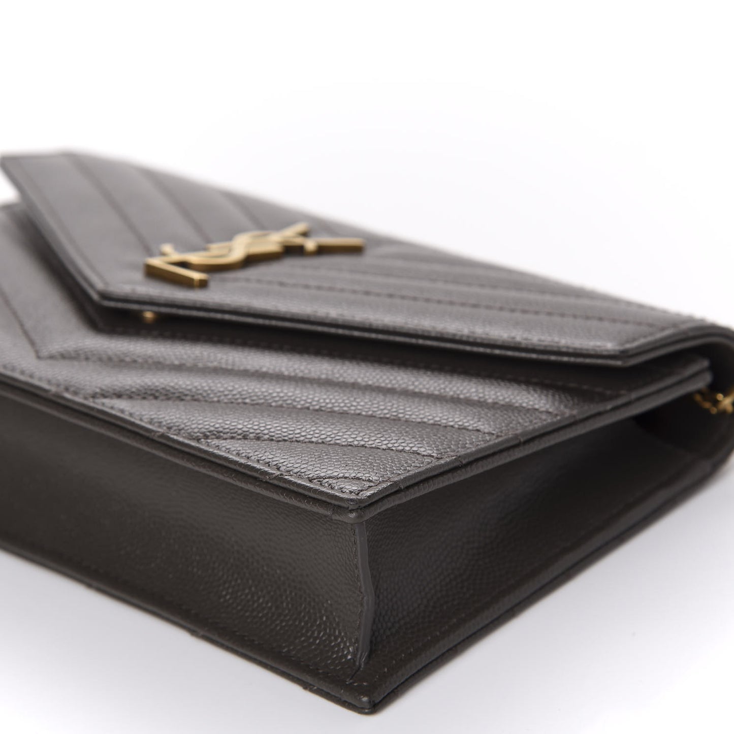 Grain De Poudre Matelasse Chevron Monogram Envelope Chain Wallet Pebble